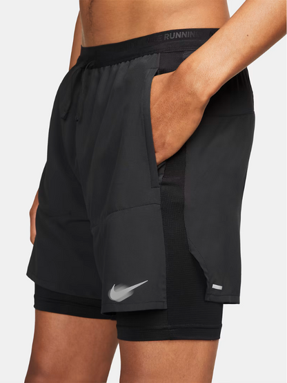 NK Black Dri-Fit Stride 5 Inch 2-in-1 Running Shorts