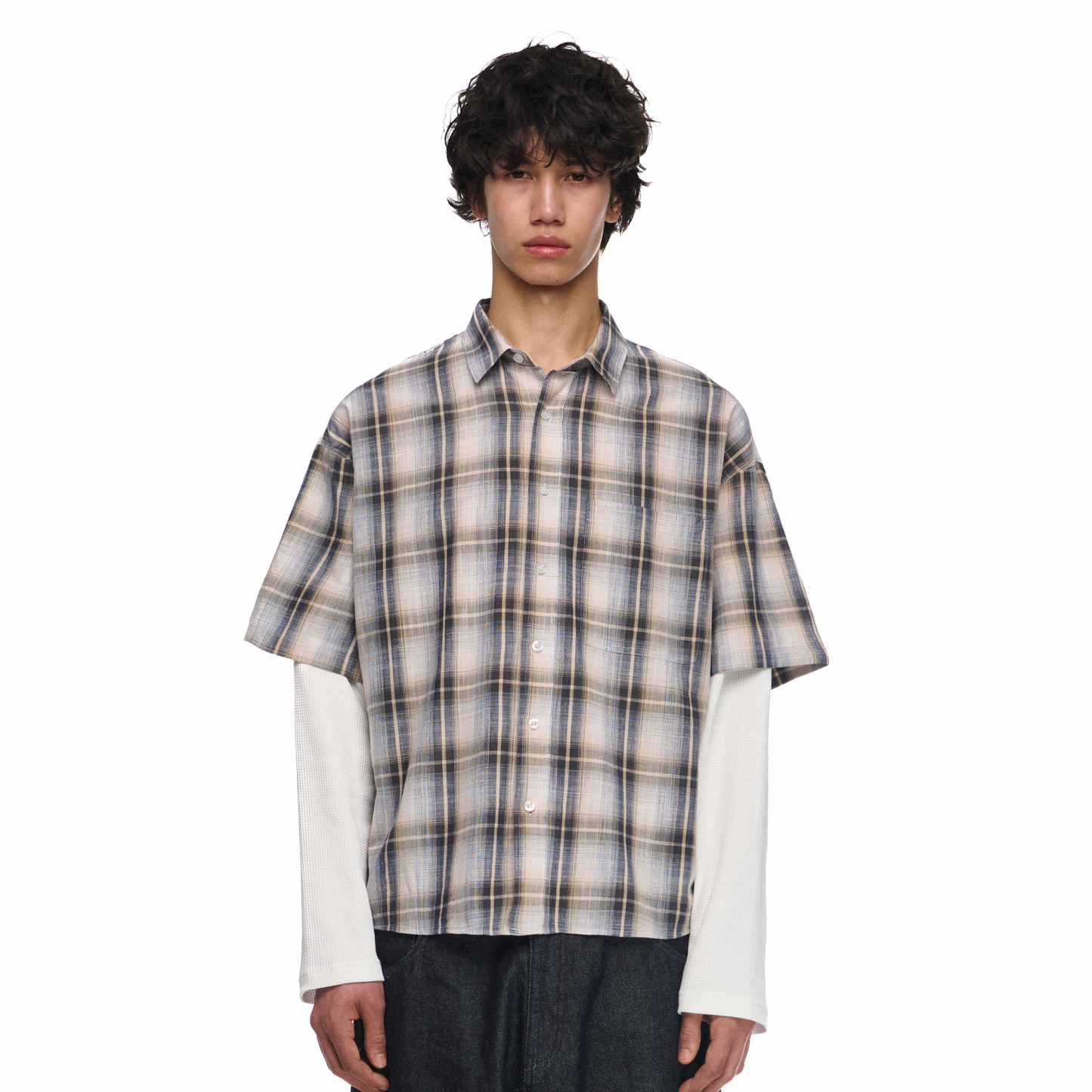 "lotus v2" layered Shirt plaid cream