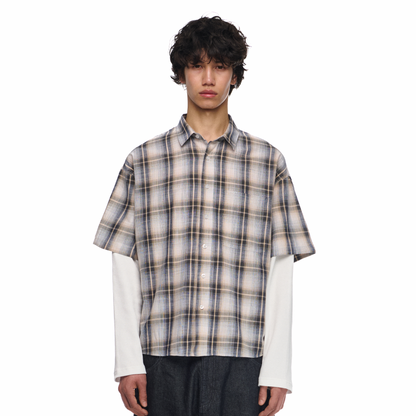 "lotus v2" layered Shirt plaid cream