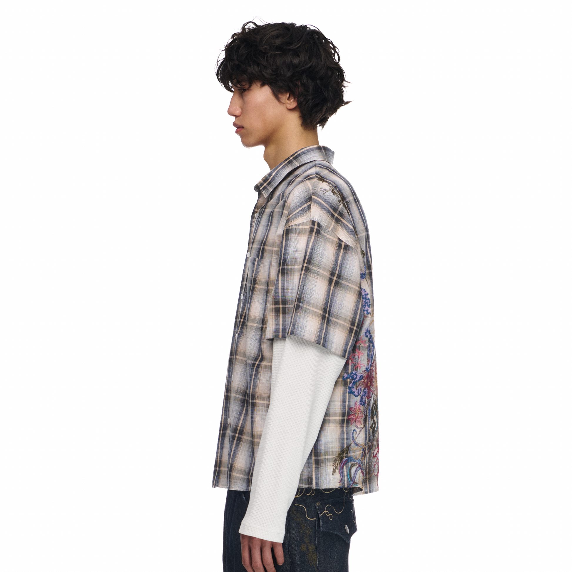 "lotus v2" layered Shirt plaid cream
