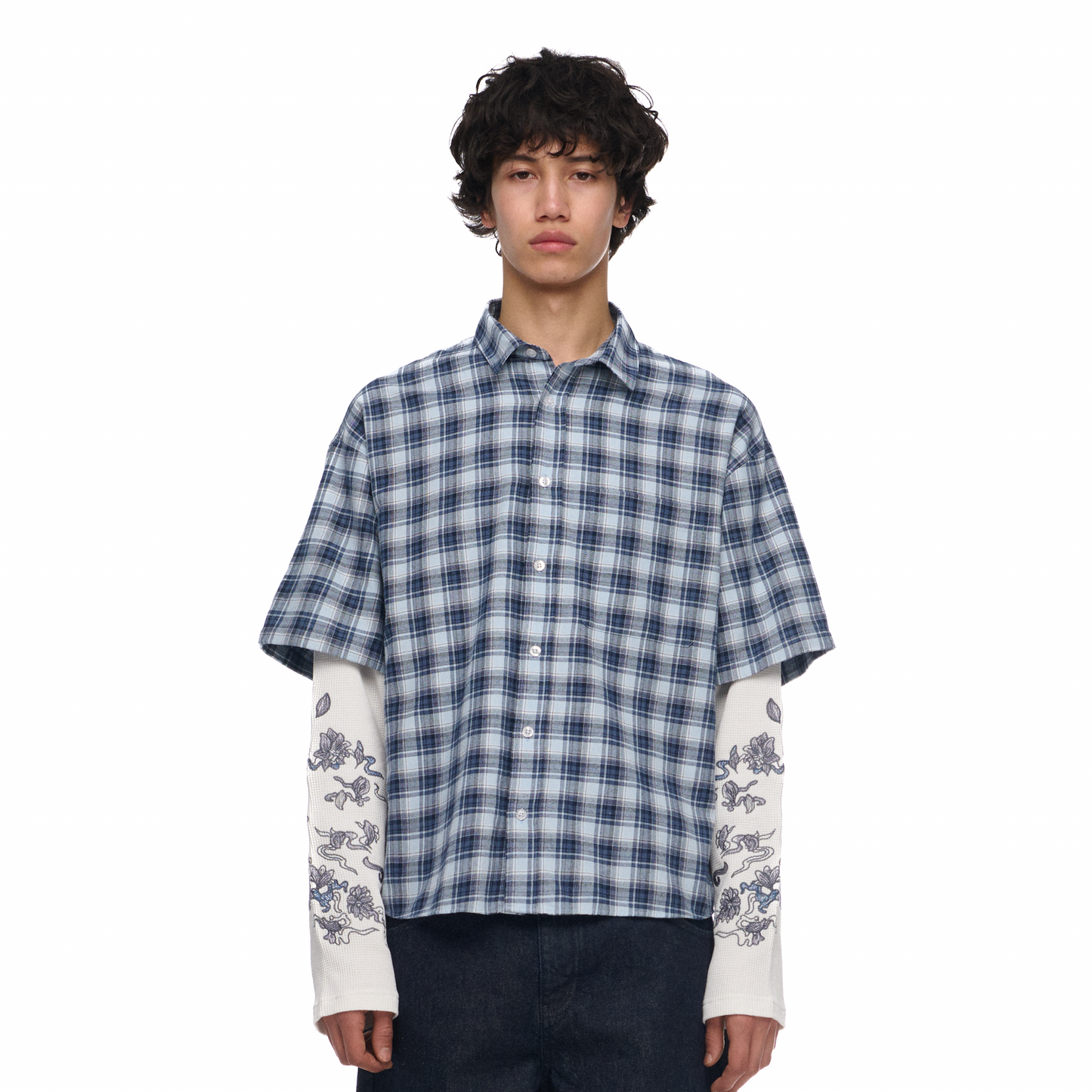 "lotus v2" layered Shirt plaid blue
