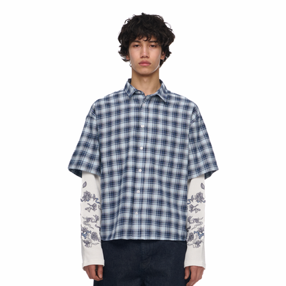 "lotus v2" layered Shirt plaid blue