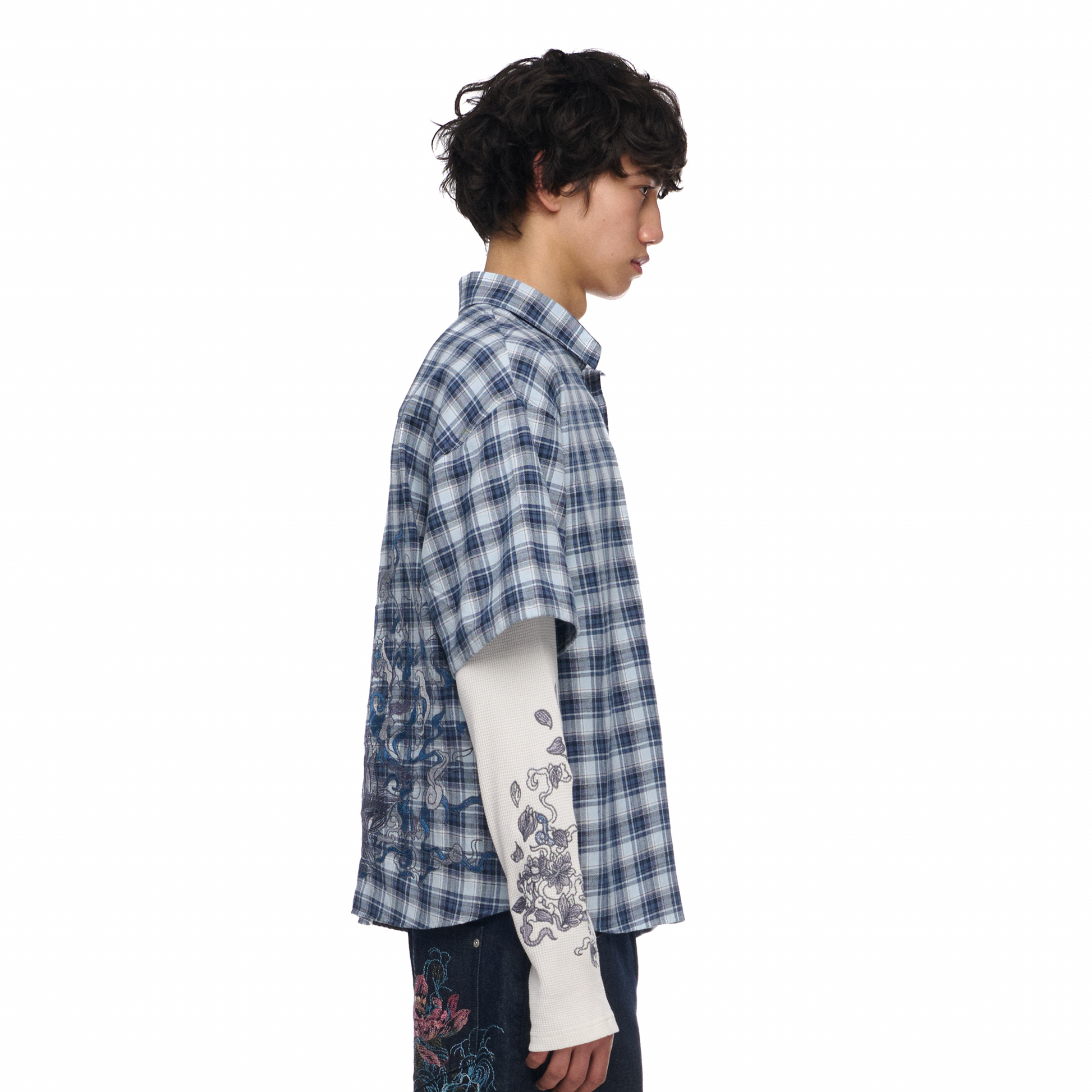 "lotus v2" layered Shirt plaid blue