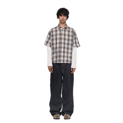 "lotus v2" layered Shirt plaid cream